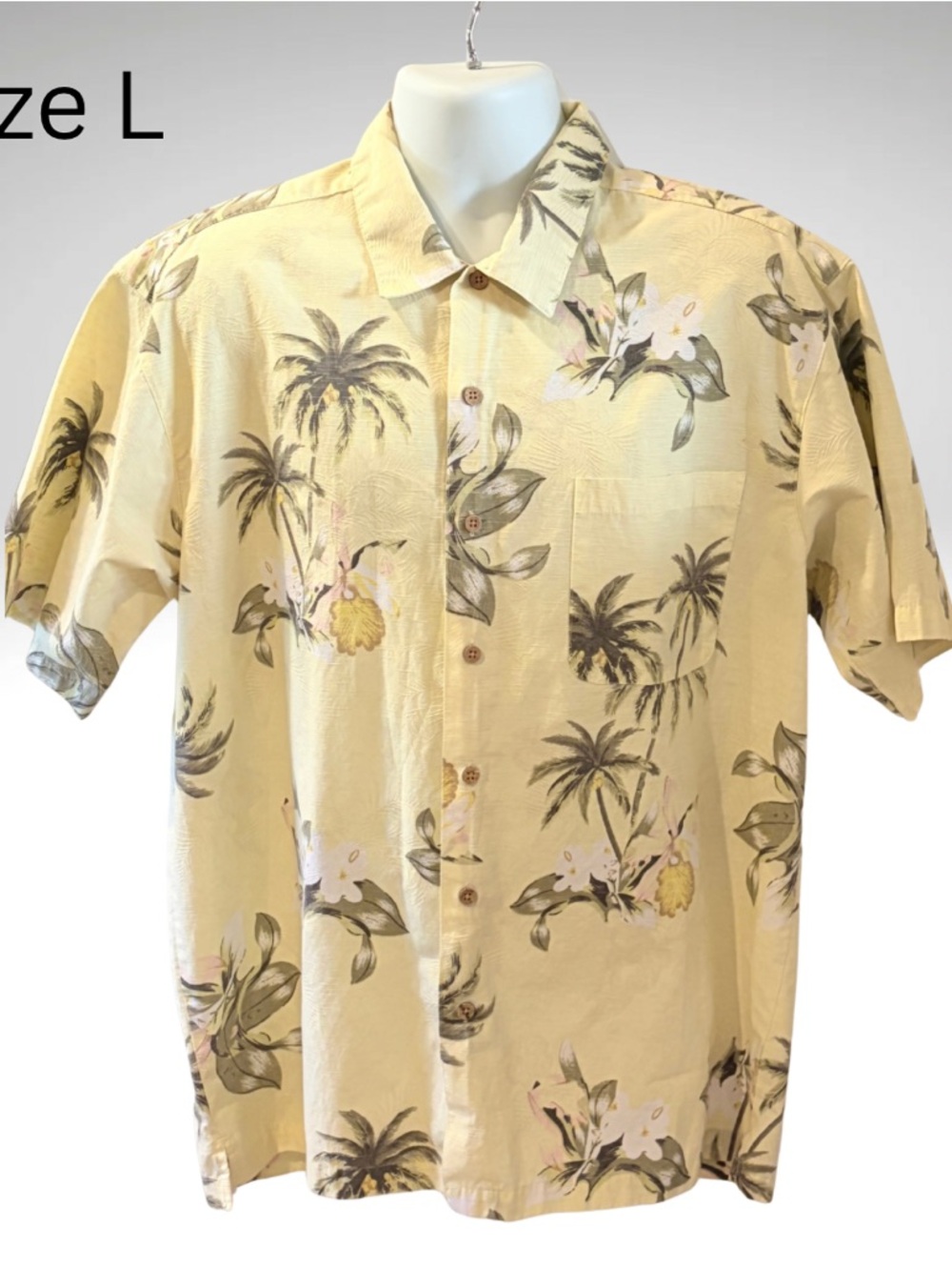 Faded Glory Men’s Tropical Palm Print Button Down Shirt – Size L